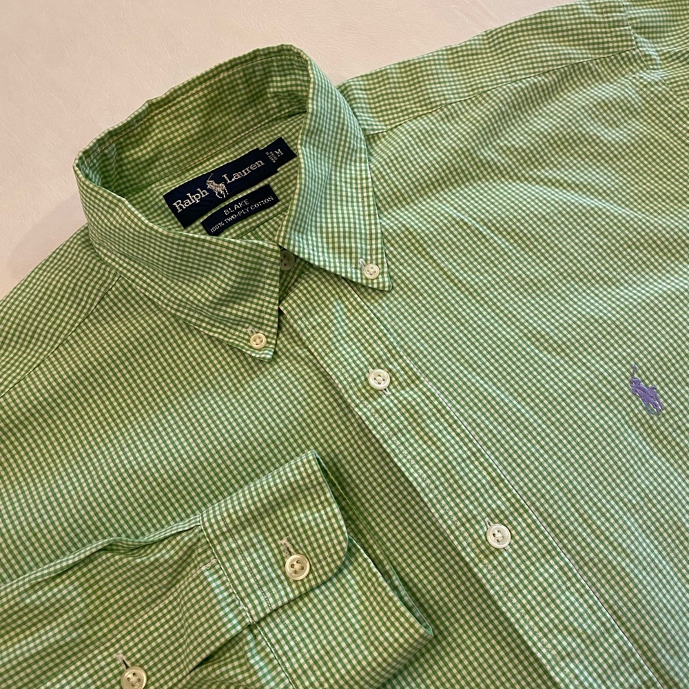 Ralph Lauren Men's M Blake Green/White Check Long Sleeve Button Down Shirt
